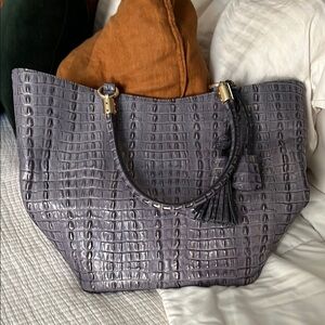 Croc-Embossed Leather Brahmin Purple Tote Bag
